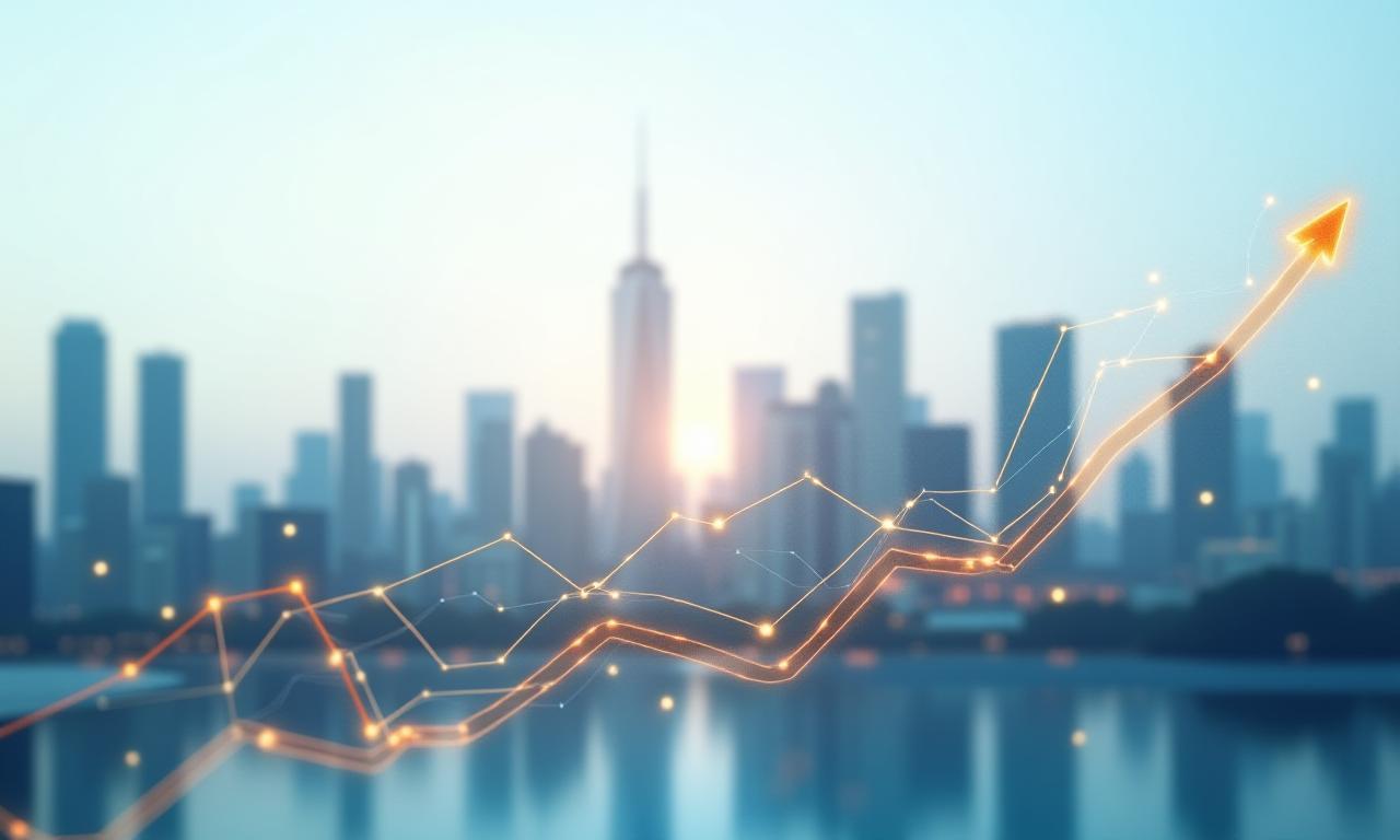 Tasteful abstract city skyline with growth chart overlay representing strategic growth
